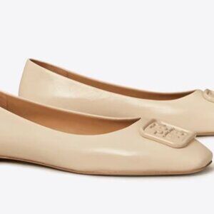 Brand New TORY BURCH sz 6 Beige wrinkle free Leather Ballet Flat Shoes 86721